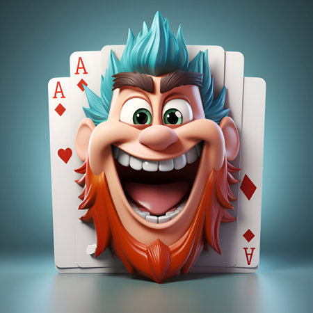 Cartoon monster with playing cards. 3d rendering. square imageの素材