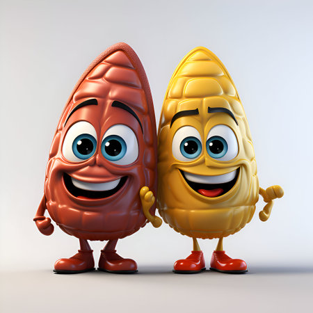 Cartoon character of corn with happy expression on white background. 3D illustrationの素材