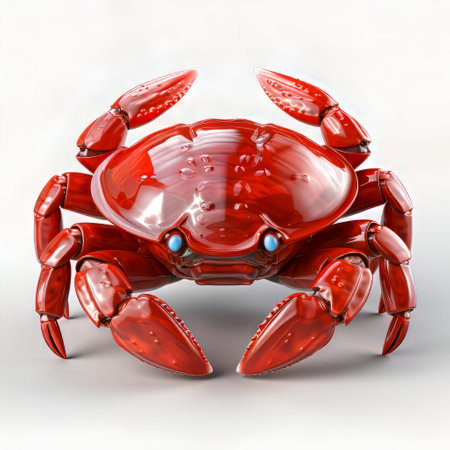 Red crab with blue eyes on a white background. 3d illustrationの素材