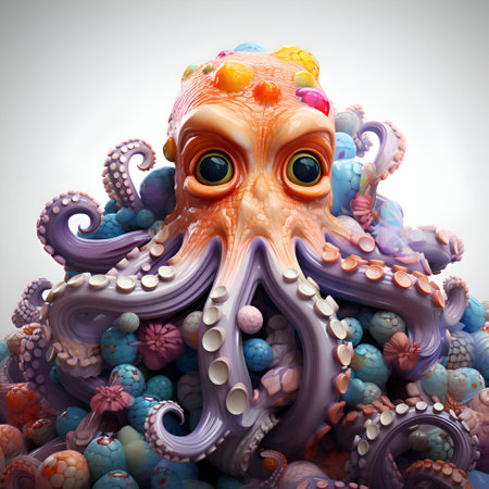 Octopus with eyes and tentacles on a white background. 3d illustrationの素材