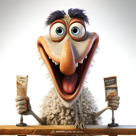 funny duck with a bottle of milk and a pack of ticketsの素材