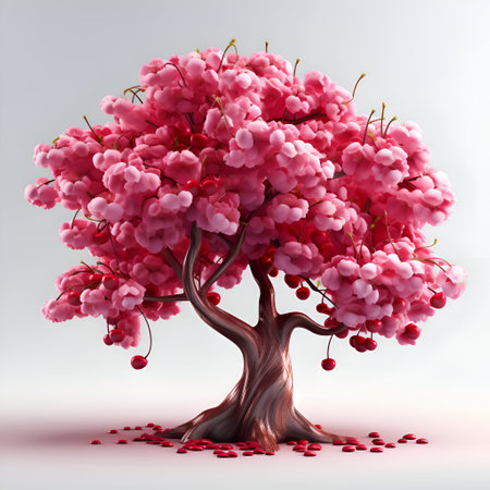 Beautiful pink cherry tree on white background. 3D rendering.の素材