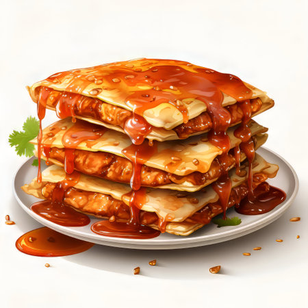 Pancakes with sauce on a white background. Vector illustration.の素材