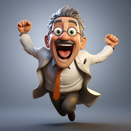 Cartoon businessman jumping with arms wide open in excitement. 3d illustrationの素材