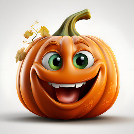 Smiling pumpkin with eyes and mouth isolated on white background. 3d illustrationの素材