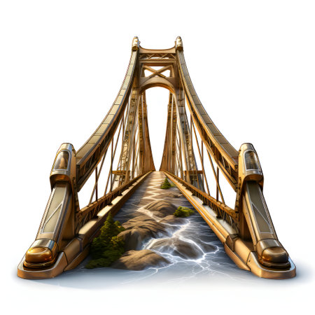 Golden bridge on a white background. 3D rendering. Computer digital drawing.の素材