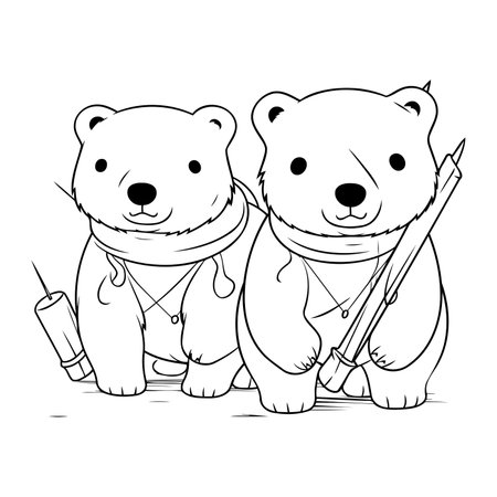Polar bears with syringe and vaccine. Hand drawn vector illustration.のイラスト素材