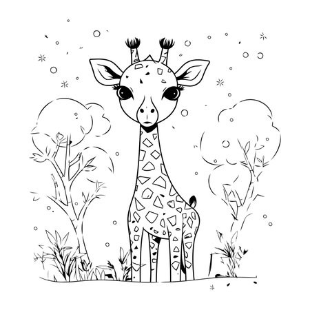 cute little giraffe in the field woodland character vector illustration designのイラスト素材