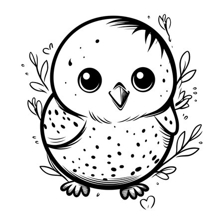 Cute black and white owl with floral ornament. Vector illustration.のイラスト素材
