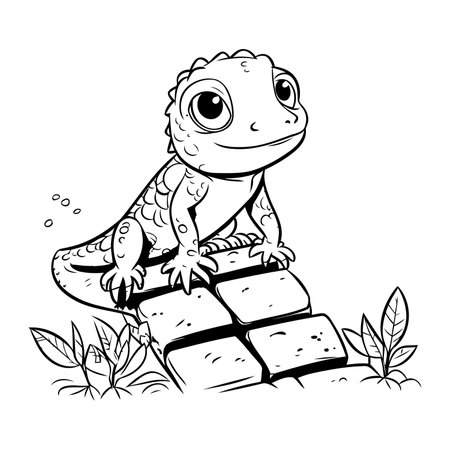 Coloring book for children. iguana and bricks. Vector illustration.のイラスト素材