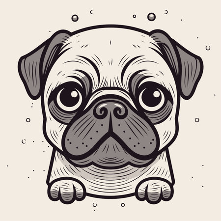 Cute pug dog face. Vector illustration in cartoon style.のイラスト素材