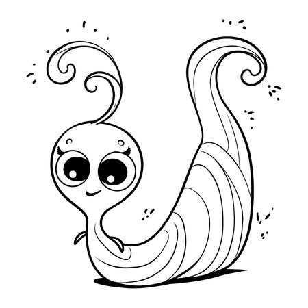 Black and white vector illustration of a cute cartoon snail. Coloring book for children.のイラスト素材