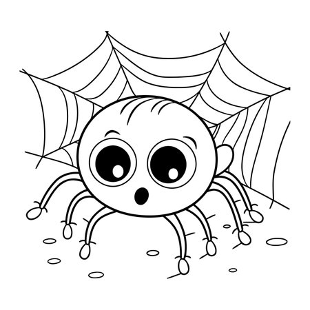 Cute cartoon spider isolated on white background. Vector illustration for coloring book.のイラスト素材