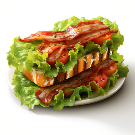 Sandwich with bacon. lettuce and tomato on a white background.の素材