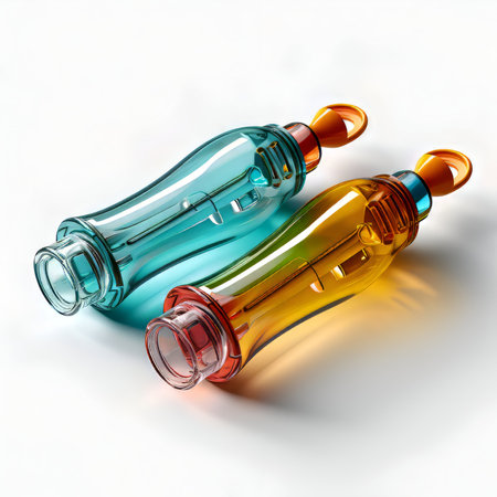 3d render of three transparent bottles on a white background with shadowの素材