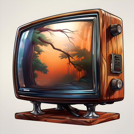 Vintage TV with a tree on the screen. Vector illustration.の素材