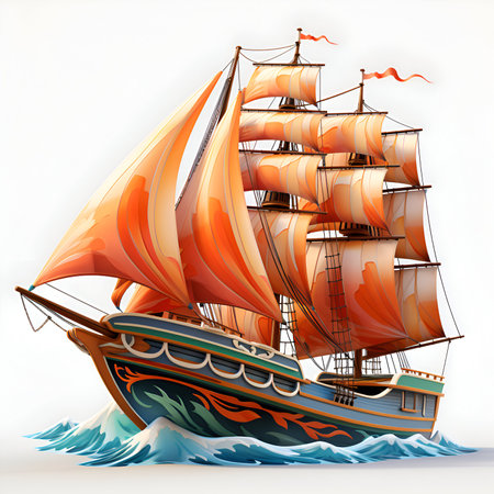 Sailing ship on a white background. Vector illustration for your designの素材