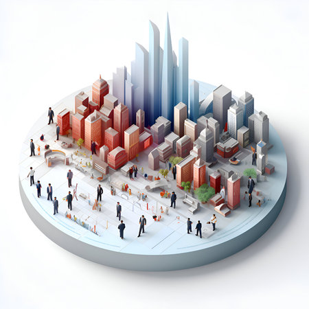 Business people around the city. 3D illustration in isometric styleの素材