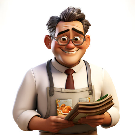 3D rendered illustration of a man reading a book isolated on white backgroundの素材