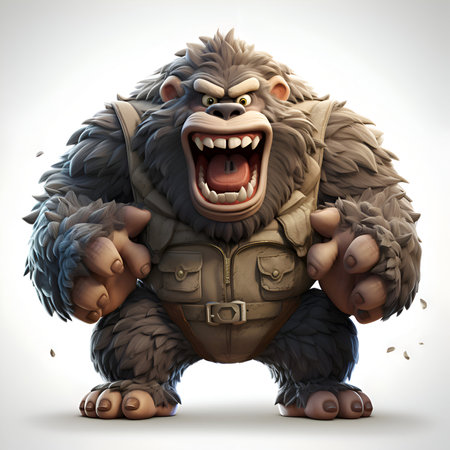 Cartoon gorilla isolated on white background - 3D illustration of animalの素材