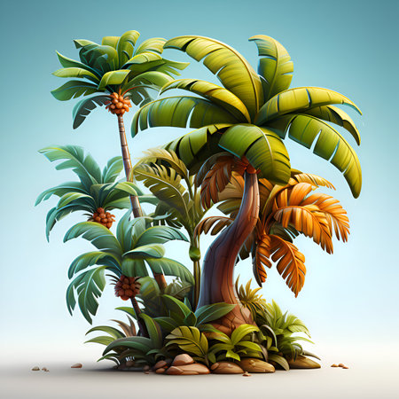 Tropical island with palm trees. 3d render illustration.の素材