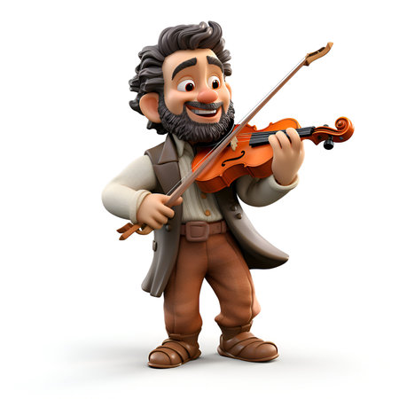 3D Render of a cartoon man playing violin with a bow tieの素材