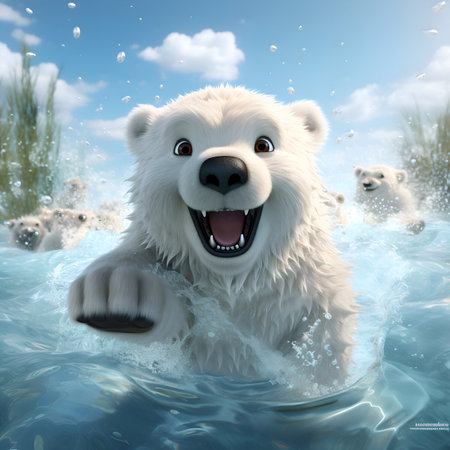 Polar bear swimming in the pool. 3d render illustration.の素材