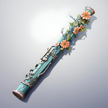 Illustration of a clarinet with flowers on a gray background.の素材
