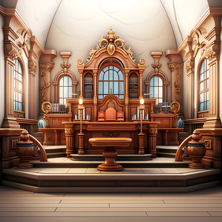 Illustration of the interior of a medieval church. 3D renderingの素材
