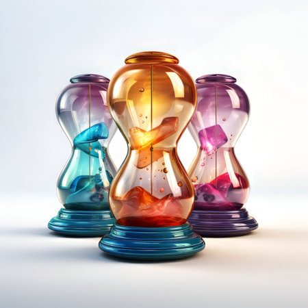 Colorful hourglasses on a white background. 3d renderの素材