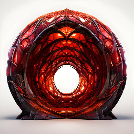 3d illustration of abstract geometric shape in red and black colors.の素材