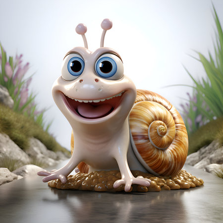 Happy snail with a smile on his face. 3D rendering.の素材