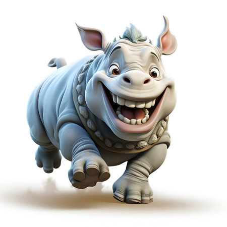 3d rendered illustration of a rhinoceros cartoon character runningの素材