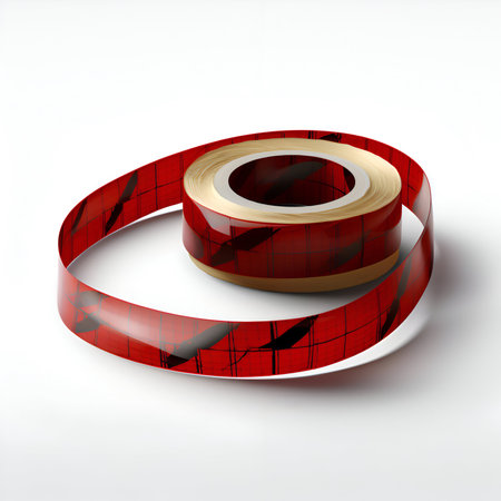 3d render of a red ribbon on a white background with reflectionの素材
