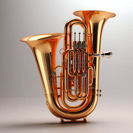 Golden tuba on a gray background. 3d render illustration.の素材