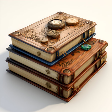 Old books on a white background. 3D illustration. Vintage style.の素材