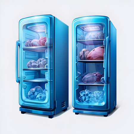 Refrigerator with blood vessels and heart. 3D illustration.の素材