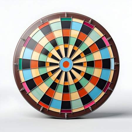 Colorful dartboard isolated on white background. 3d illustration.の素材