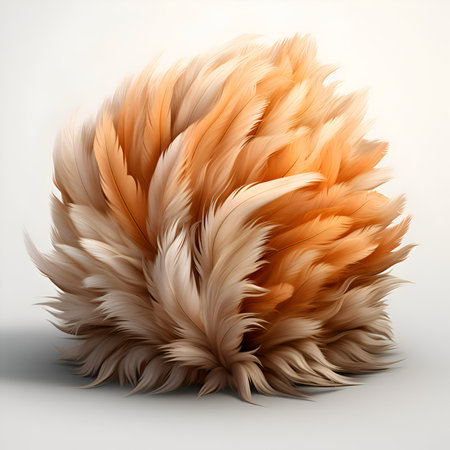3D rendering of a fluffy feather isolated on a white background.の素材