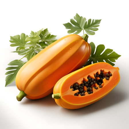 Papaya fruit isolated on white background. 3D illustration.の素材