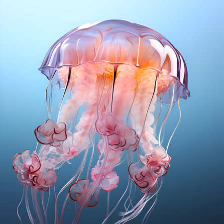 Jellyfish in the ocean on a blue background. 3d renderingの素材