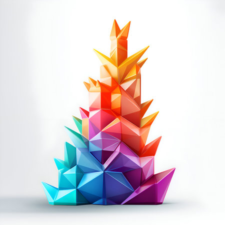 Christmas tree made of multicolored origami triangles. Vector illustration.の素材