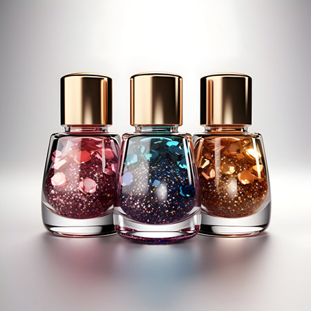 Three bottles of nail polish on a white background. 3d renderingの素材