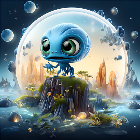 Fantasy alien in the moonlight - illustration for children. Cartoon style.の素材