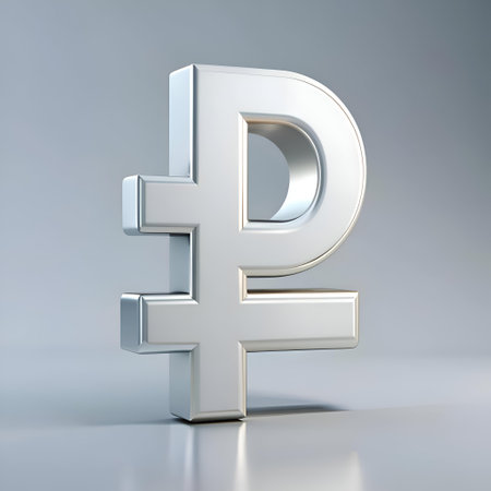 A sleek and modern 3D rendering of the Russian Ruble symbol. crafted from polished silver. This high quality image is perfect for illustrating financial concepts. business articles. or adding a touch of elegance to your design projects.の素材