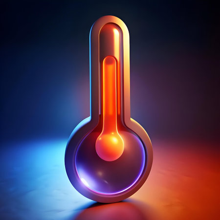 A stylized 3D rendering of a thermometer with a vibrant orange glow. Perfect for illustrating concepts of temperature. heat. and measurement.の素材