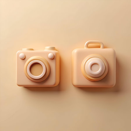 Cute 3D camera icons in pastel orange. perfect for social media. websites. and mobile apps.の素材