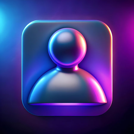 A futuristic and stylish user profile icon rendered in 3D with a vibrant neon glow. Perfect for web design. app interfaces. and social media.の素材