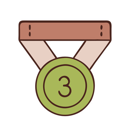 A cartoon illustration of a bronze medal with a number 3 on it. The medal is simple and stylized. with a brown ribbon.のイラスト素材
