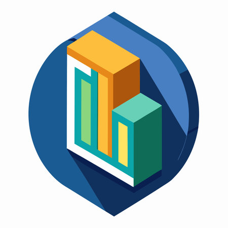 Isometric bar chart icon with a long shadow. Perfect for presentations. reports. and website designs.のイラスト素材